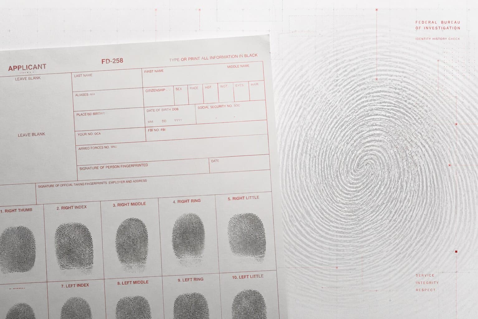 Professional fingerprinting card and FBI PCC background documents for immigration applicants